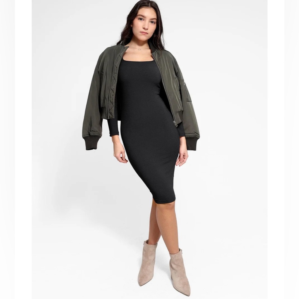NWT Popilush The Shapewear Dress Long Sleeve Midi in Black Sz XS ‎ $100
